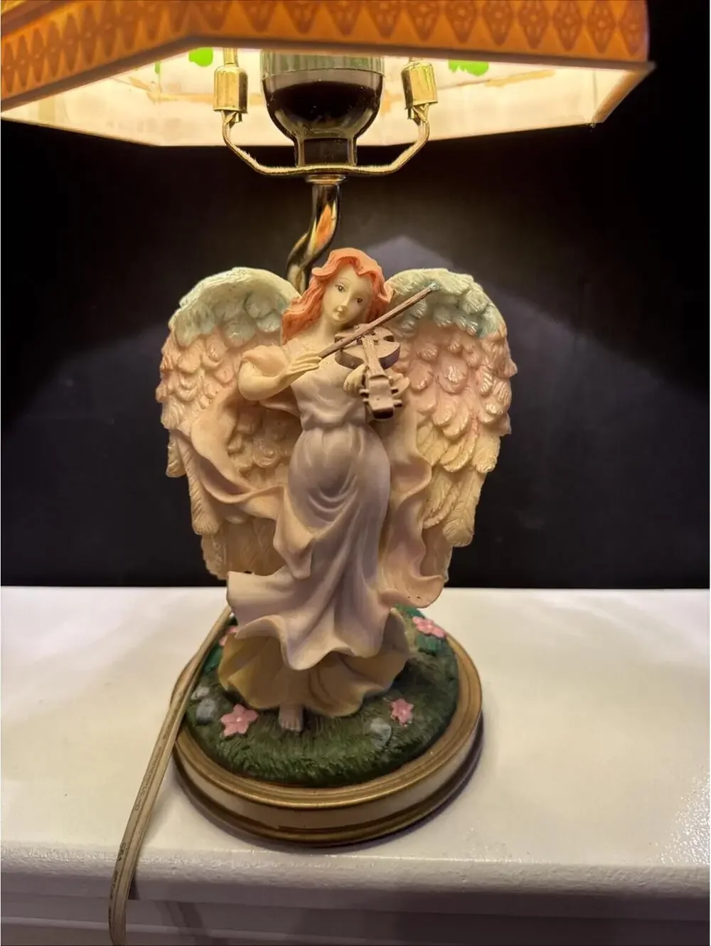 Vintage Angel Table Lamp with Lithophane Style Shade Gorgeous Images When On 18”